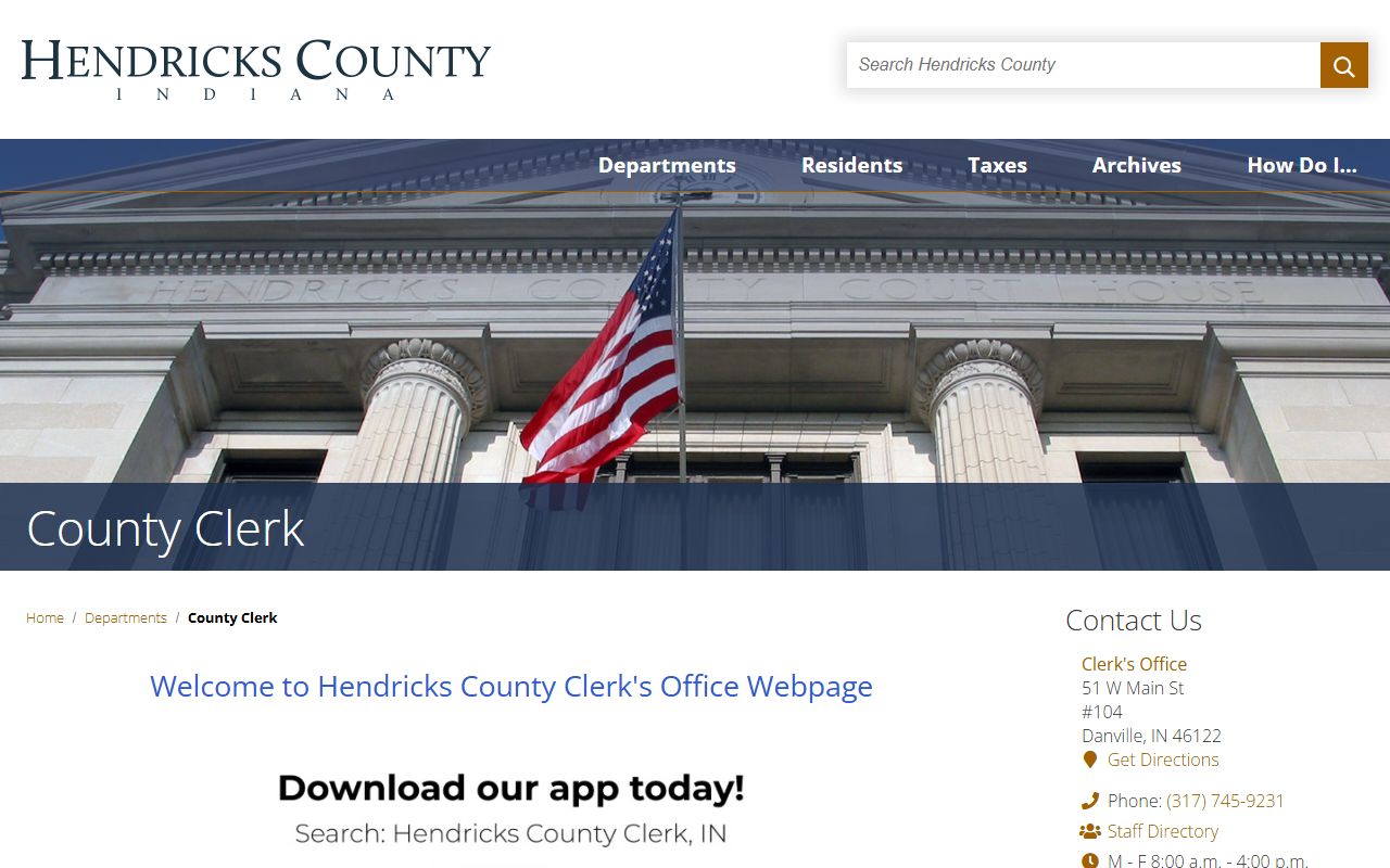 Hendricks County court records clerk page after arrest