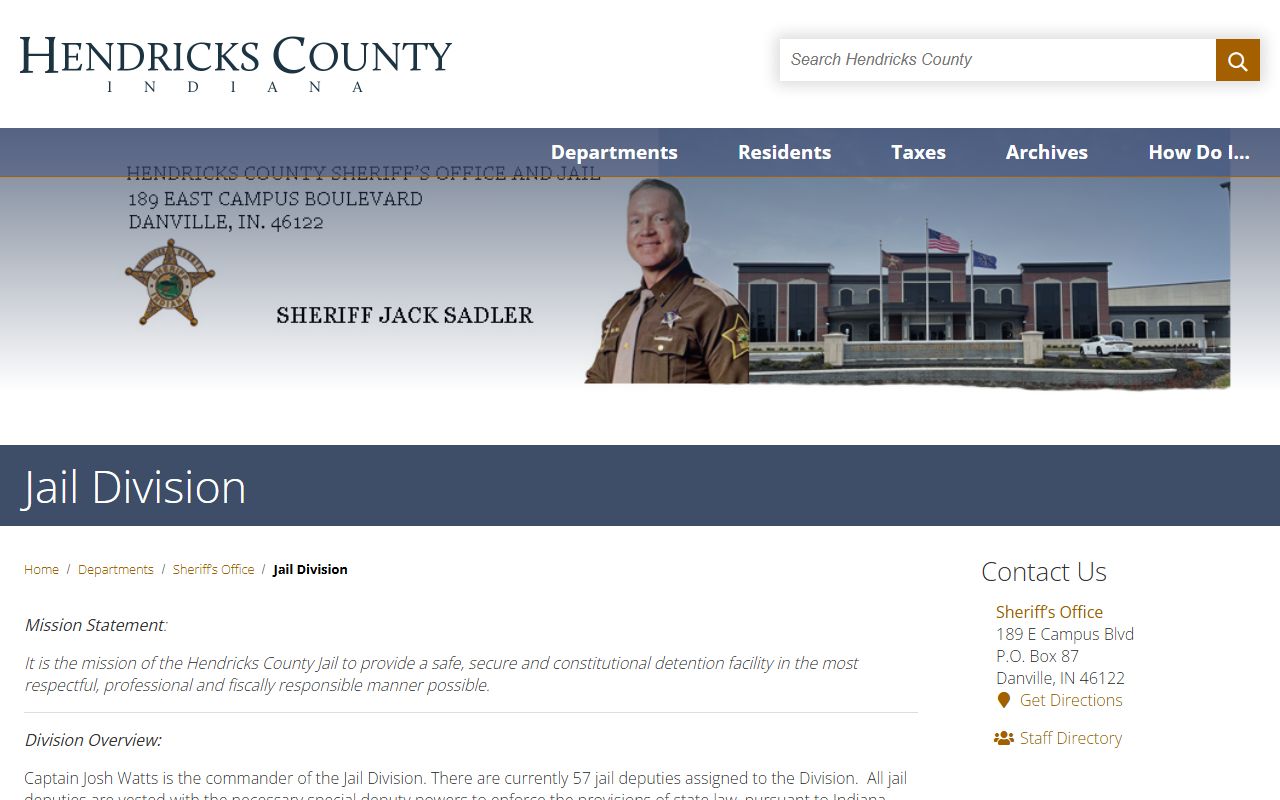 Hendricks County inmate population jail visitation rules and HomeWAV information